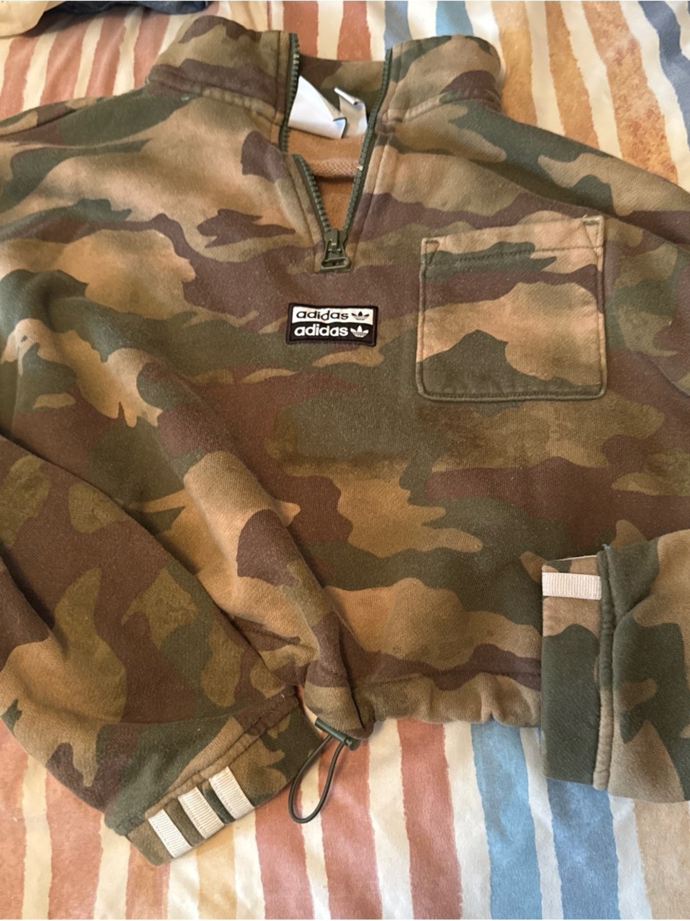 adidas Camo Half-Zip Pullover in Olive and Brown